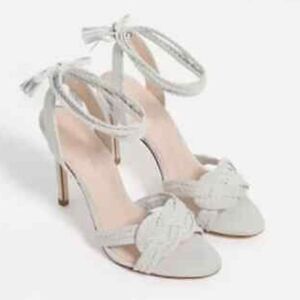 NEW Zara Leather High‎ Heel Braided Detail Womens Size 41 US 10 Ankle Wrap